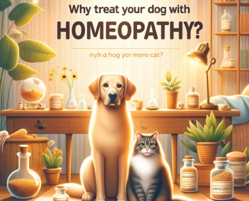 Voici le visuel pour illustrer votre article de blog intitulé "Pourquoi soigner son chien ou son chat avec l'homéopathie ?".
